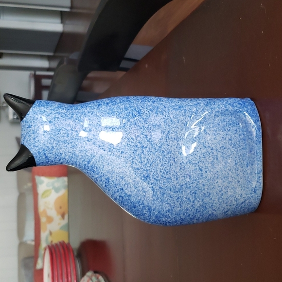 Vintage Porcelain Blue Spongeware Speckled Cat - Picture 5 of 6